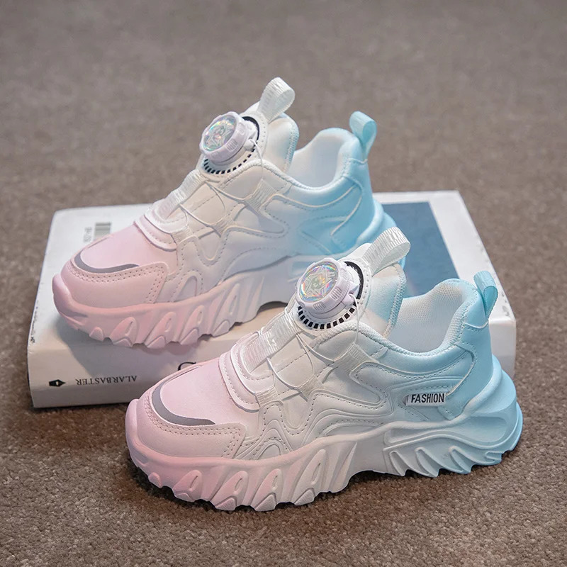 Children Girls Sneakers Fashion Gradient Leather Kids Sports Tennis for Girl White School Platform Sneaker Boy Shoes 240627 H260207 H260305