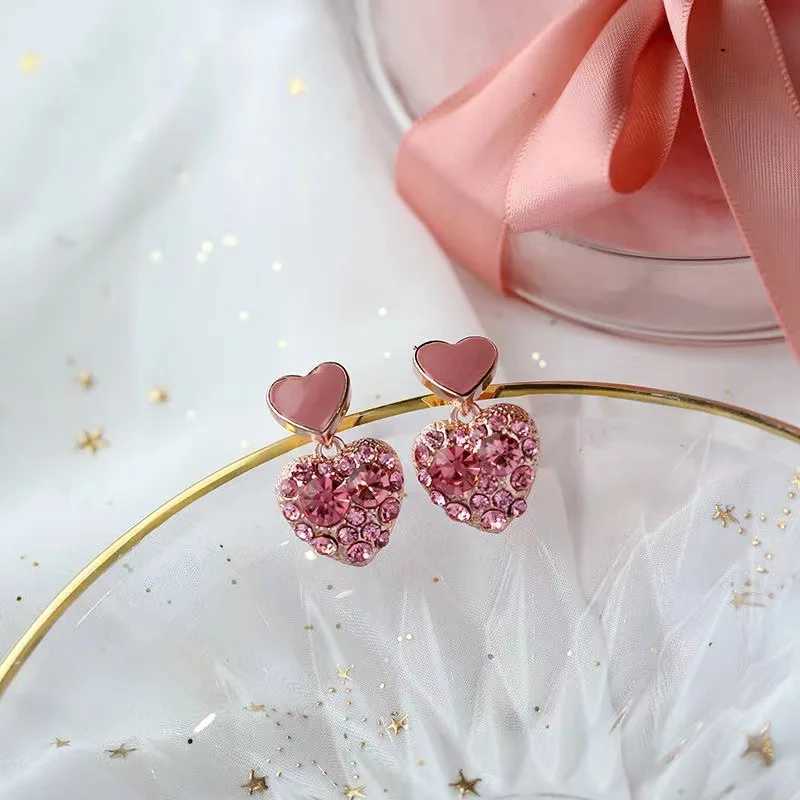 Charm Pink Enamel Oil Crystal Rhinestones Heart Drop Earrings for Women New Fashion Cute Sweet Love Party Girls Gift Jewelry pendiente