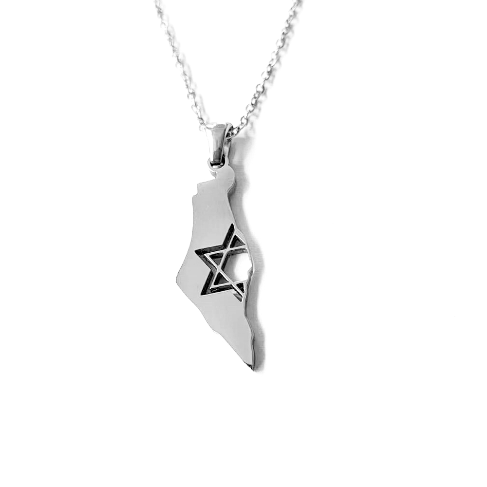 10PCS Stainless Steel Star of David Israel Map Necklace Israeli Jewish Flag Judaism Ethnic Palestine Pendant Charm Chain Choker Collar for Women