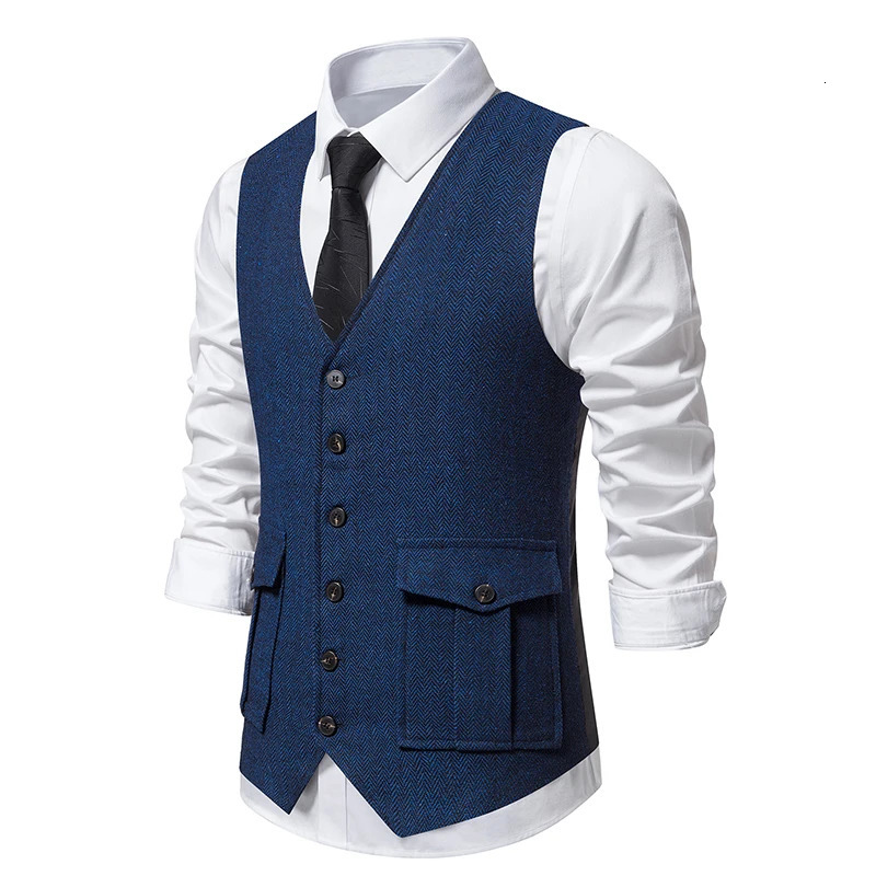 Men Suit Vest Herringbone Fabric Waistcoat Business Wedding Casual V Neck Mens Formal Party Dress Blazer Vests V12 240615