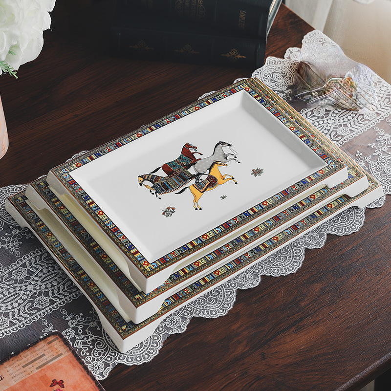 Square Plate European Creative Mosaic Edge Coffee Afternoon Tea Cutlery Tray Steak Western Dessert Ceramic Plate