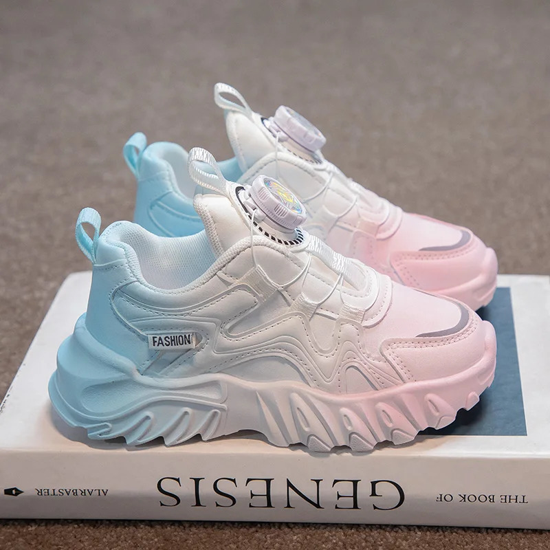 Children Girls Sneakers Fashion Gradient Leather Kids Sports Tennis for Girl White School Platform Sneaker Boy Shoes 240627 H260207 H260305
