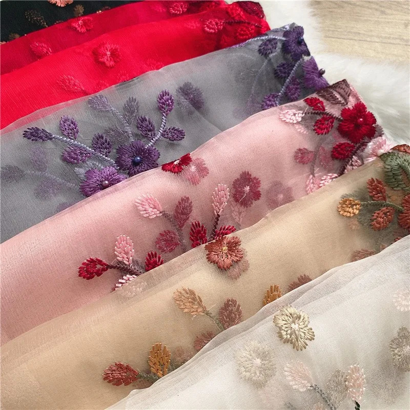 Embroidered Scarf ~ Begonia Embroidery Beads Silk Wool Scarf Womens Spring and Autumn Thin Scarf Gift Scarf 240626