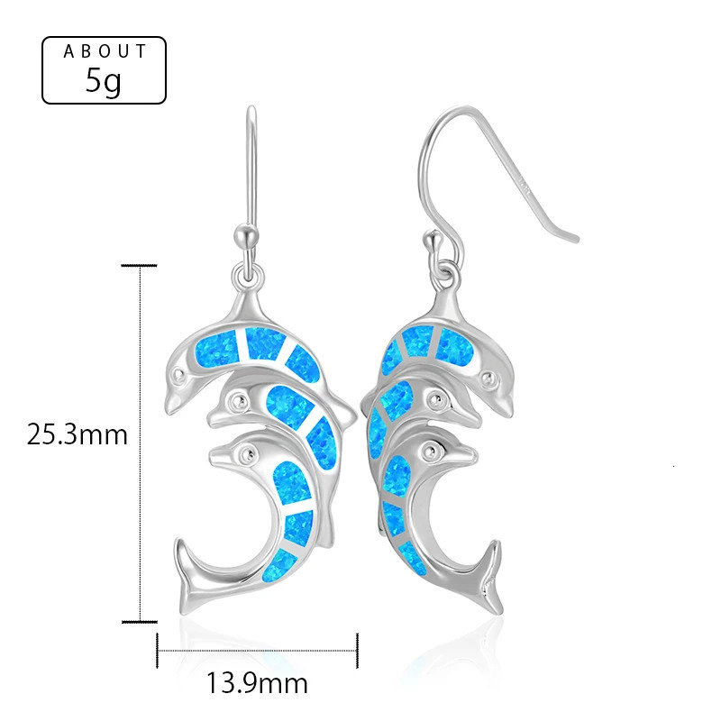 MYOP Real 925 Sterling Silver Female Cute Dolphin Drop Earrings Blue Fire Opal Stone Animal Earrings Charm Earrings For Women 240627