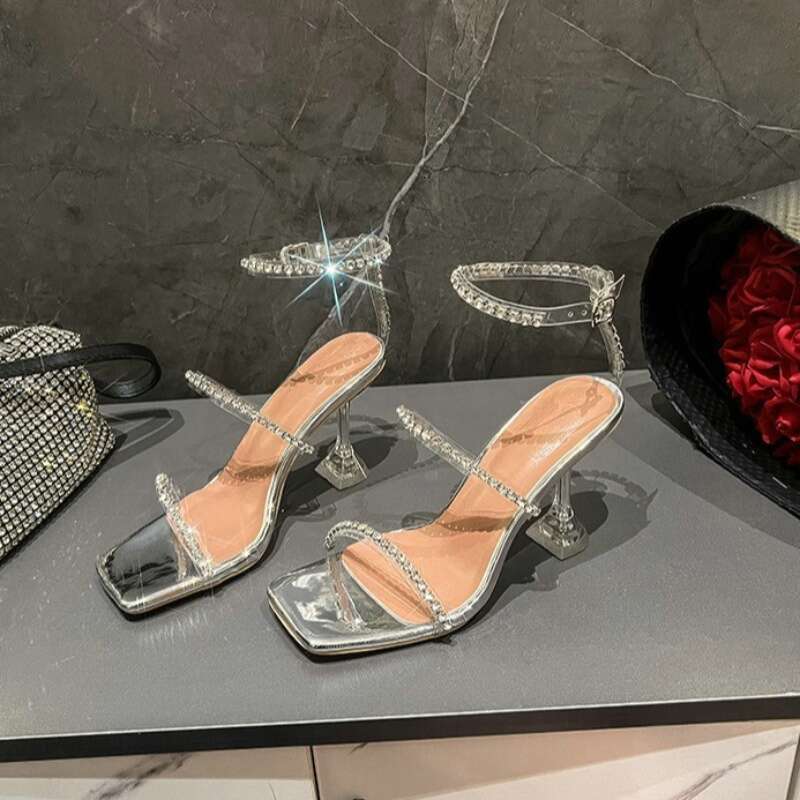 2024 Summer New Fairy Wind Sexy Temperament Transparent Rhinester Crystal High Heel Sandals For Women Kq8