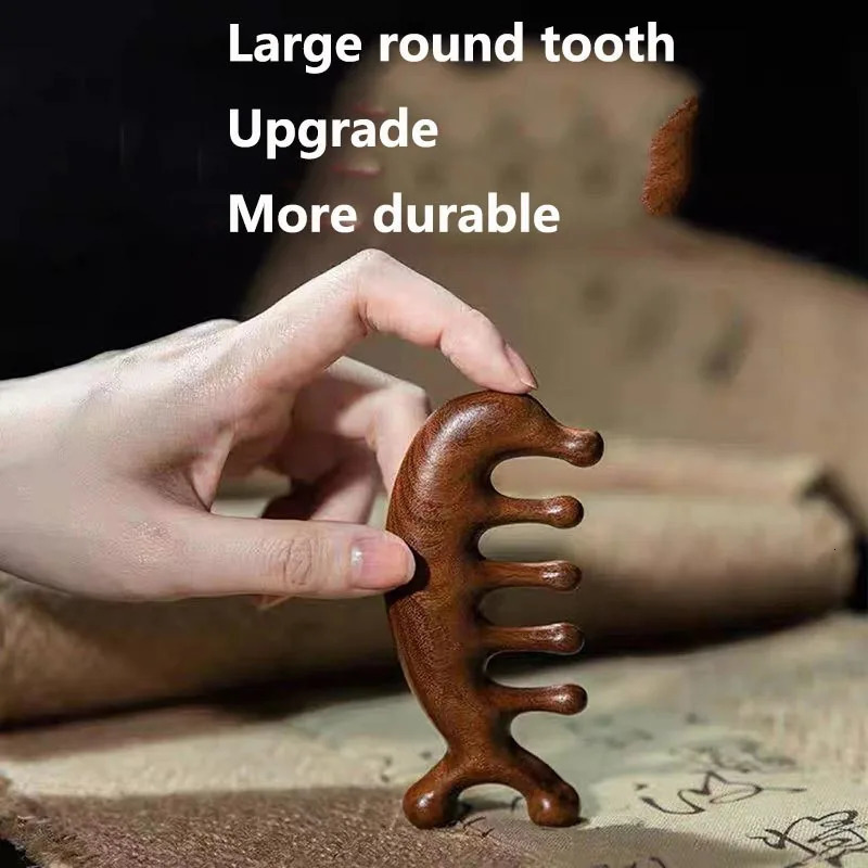 Wood Massage Comb Head Face Scalp Gua Sha Massager Natural Sandalwood Wide Tooth Guasha Scraping Body Massage 240626