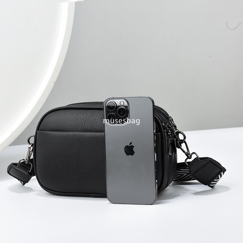 Street Fashion Small Bag New Multi layered Soft Leather Texture Wide Shoulder Strap Single Shoulder Crossbody Bag Simple and Elegant Mom's Bag