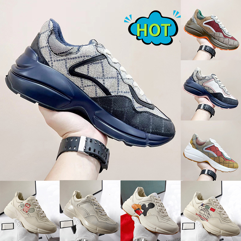 Luxury Designer Rhytons shoes men women platform sneakers canvas Casual multicolor daddy shoe mens fashion Vintages Logo Leather printed trainers size 35-45