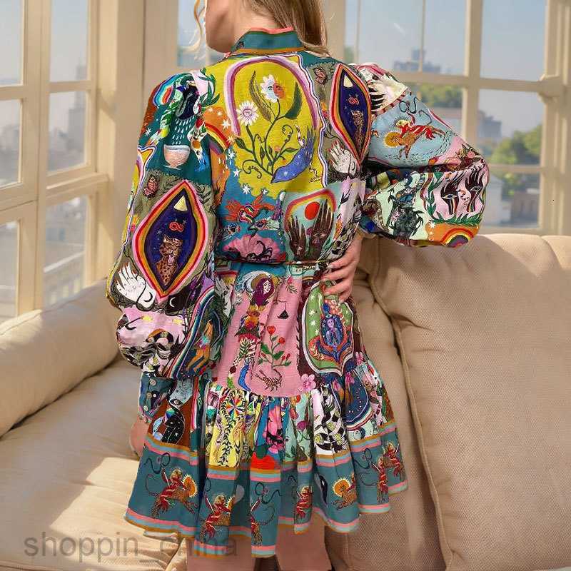 Basic Casual Dresses Women Summer Women's Long sleeved Printed Ruffle Edge Colored Loose Short Dresses for Women