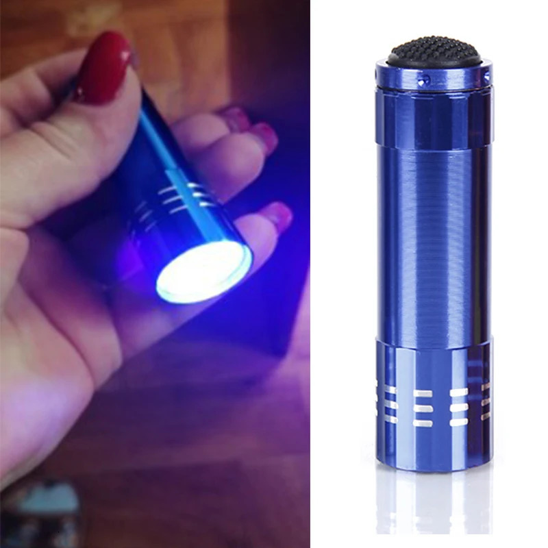 UV Light Lamp Mini 9 LED Flashlight UV Gel Adhesive Glue Curing Lamp Light Handheld Nail Dryer UV Flashlights Detector Nail Tool 240626