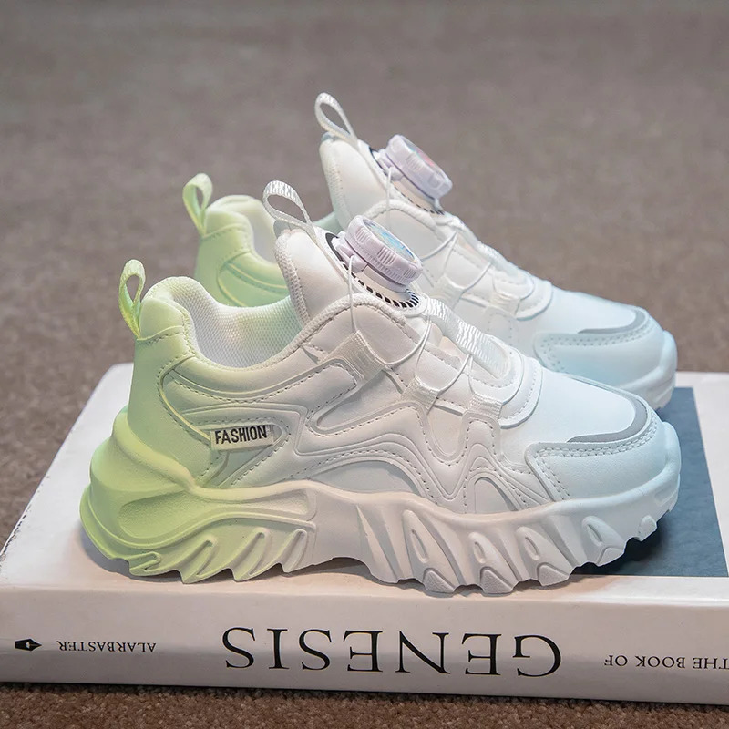 Children Girls Sneakers Fashion Gradient Leather Kids Sports Tennis for Girl White School Platform Sneaker Boy Shoes 240627 H260207 H260305