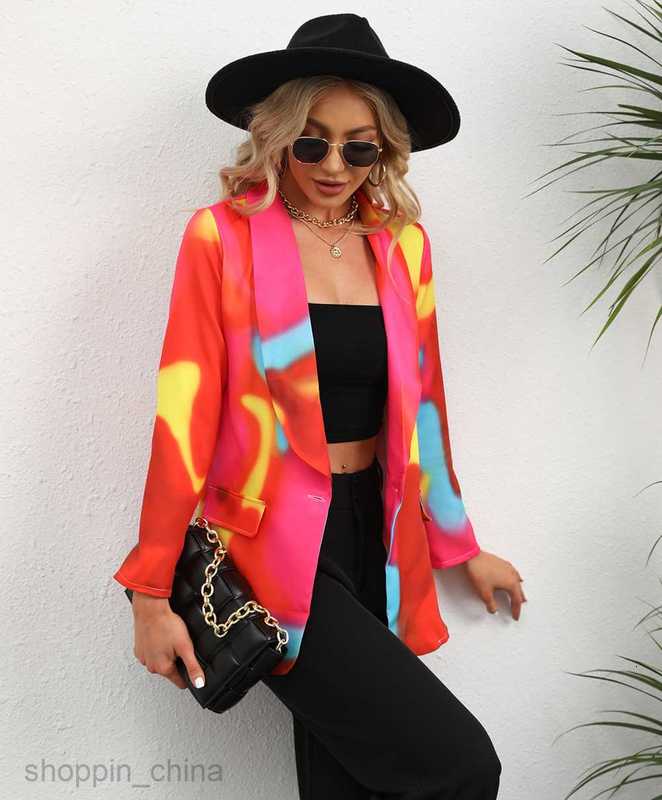 fashion Women Jackets Coats Women's autumn and winter printed collar button up long sleeved jacket