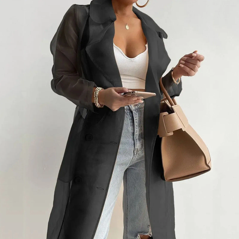 Mesh Transparent Trench Coat | Lace-Up Sunscreen Shirt For Women 2024 B4