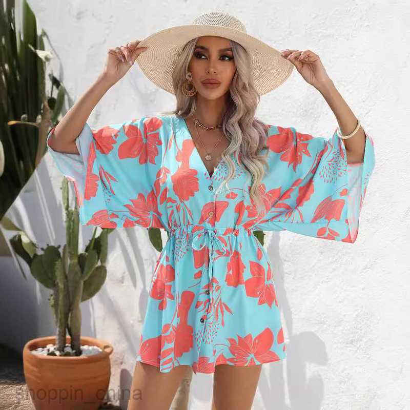 Basic Casual Dresses Women Dress Women's Summer Leaf Print 3/4 Sleeve Dress