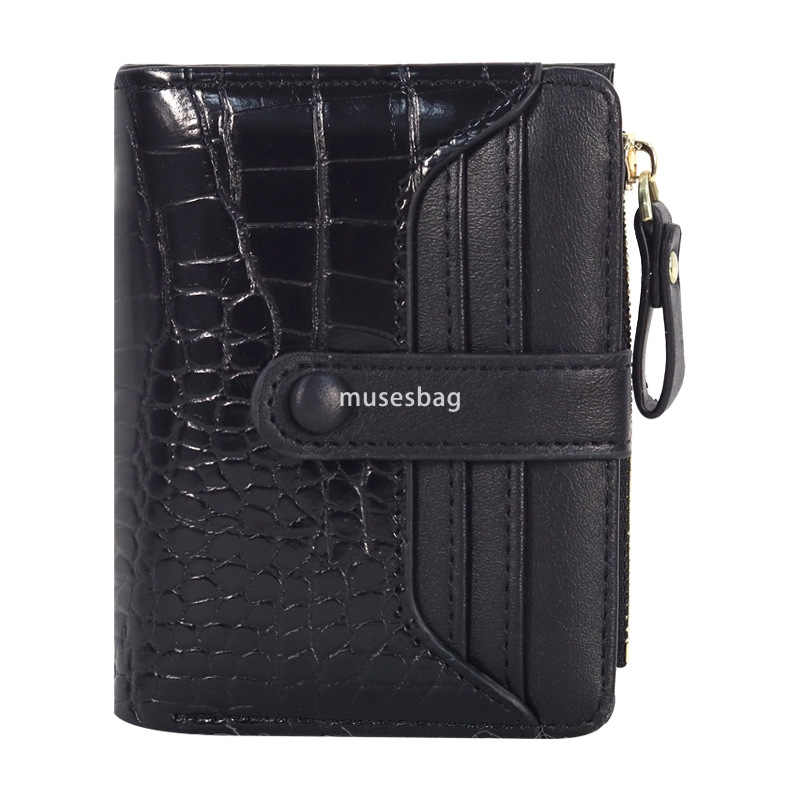 Fashionable Women's High Quality Fresh and Simple Popular European and American Crocodile Pattern Short Versatile Retro Bag Button Style Solid Co