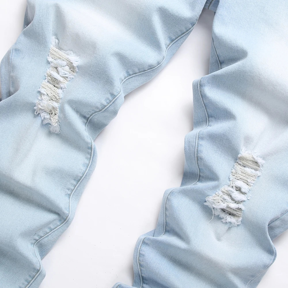 Stylish Slim Pencil Jeans Streetwear Men Trousers Ripped Distressed Hip Hop Stretch Denim Pants Male Long Jeans 240627