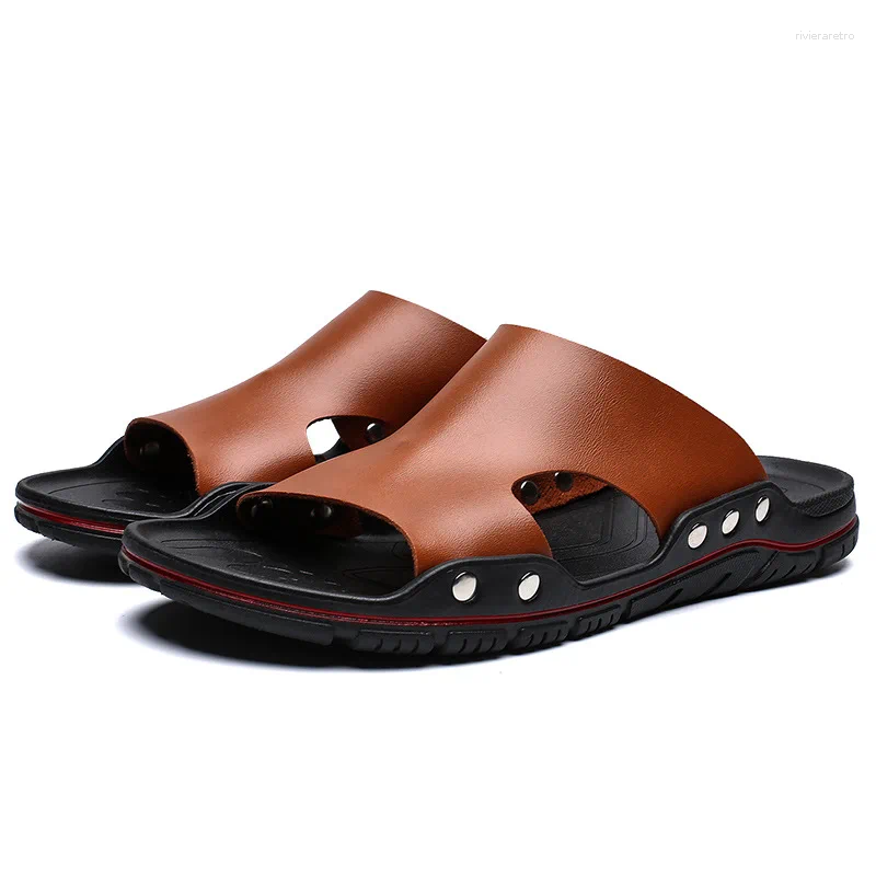 Slippers Mazefeng Casual 2024 Men Sandals Shoes Summer Flip ps Beach Leather Sandalias atos Hombre