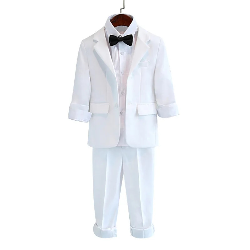 Boys White Baptism Blazer Clothing Set Flower Boys Performance Wedding Dress Prom Pography Suit Teens Children Vest Costume 240626