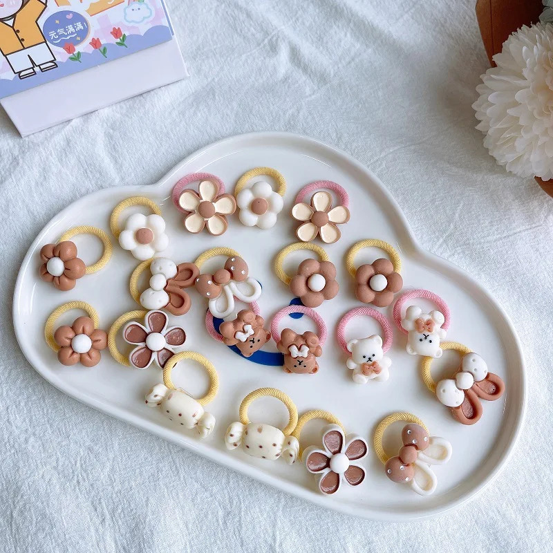 20PcsSet Cute Cartoon Bear Rabbit Hair Band Girls Elastic Rubber Headwear Flower Bow Baby Kids Accessories Ornaments 240625