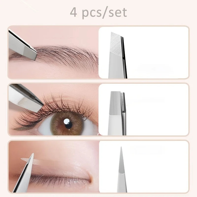 4pcs Professional Tweezers Set - Perfect For Eyebrow Hair Removal Splinter Ingrown Hair Removal For Men Women 240626