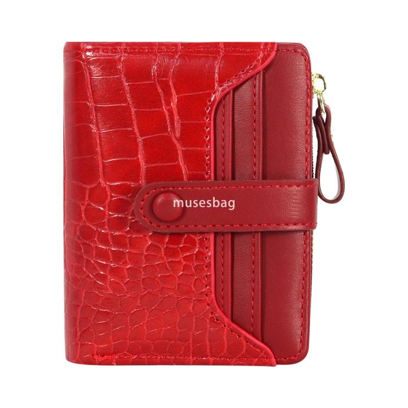 Fashionable Women's High Quality Fresh and Simple Popular European and American Crocodile Pattern Short Versatile Retro Bag Button Style Solid Co