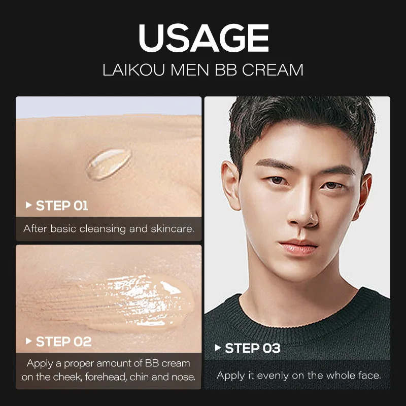MenS BB Cream Oil-control Concealer Freckle Removing Brighten Skin Easy to Wear Makeup Cosmetic Liquid 240626