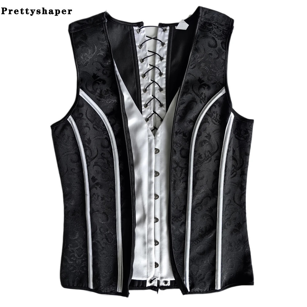 Mens Corset Tight Tops Male Corset Vest Flat Abdominal Fat Waist Girdle Push Up Body Shaper With Bones Tank Tops Costume 240618