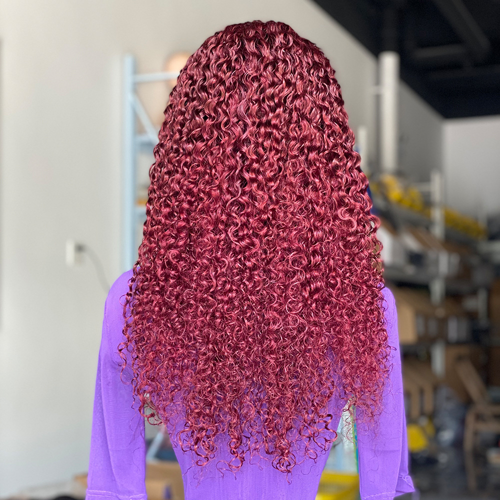 13x4 Red Color 150% DensityCurly Human Hair Wigs for Women 99J Burgundy Transparent Deep Wave Lace Frontal Brazilian Wig