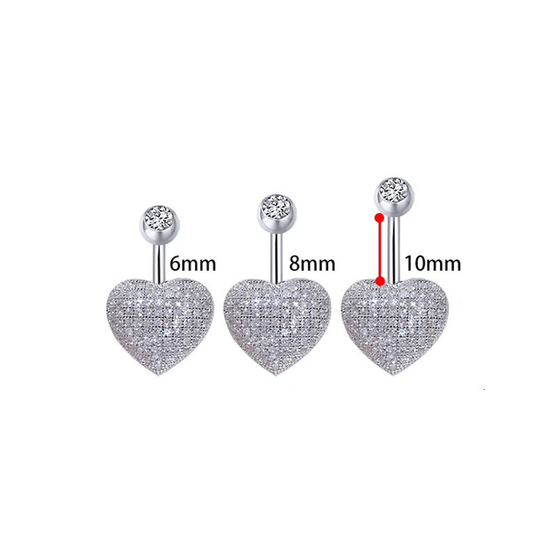 Navel Piercing Belly Button Rings With Zirconia Body Jewelry Decoration Silver 925 Fashion For Women Golden Love Heart-Shaped 240626