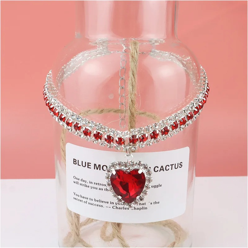 Dog Shiny Rhinestone Cat Heart Dia Jewelry Necklace Pet Bling Princess Collar Puppy Supplies Chihuahua Accessories