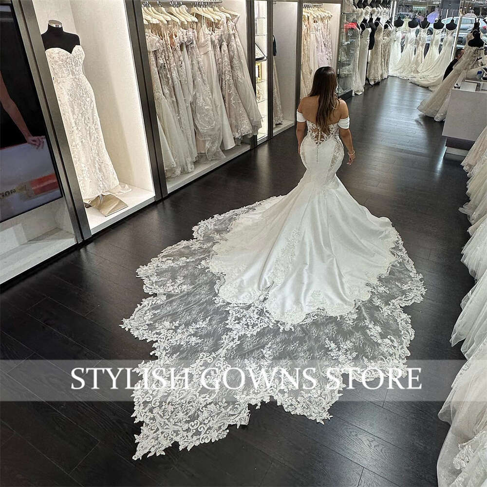 New White Sweetheart Wedding Dress Appliques Bridal Gown Mermaid Formal Gowns Lace Vestido Invitada Boda 0627