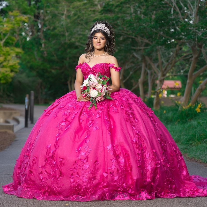 Rose Red Princess Quinceanera Dresses Off Shoulder Beaded Bow Tull Corset Sweet 16 Dress vestidos de 15 quinceanera