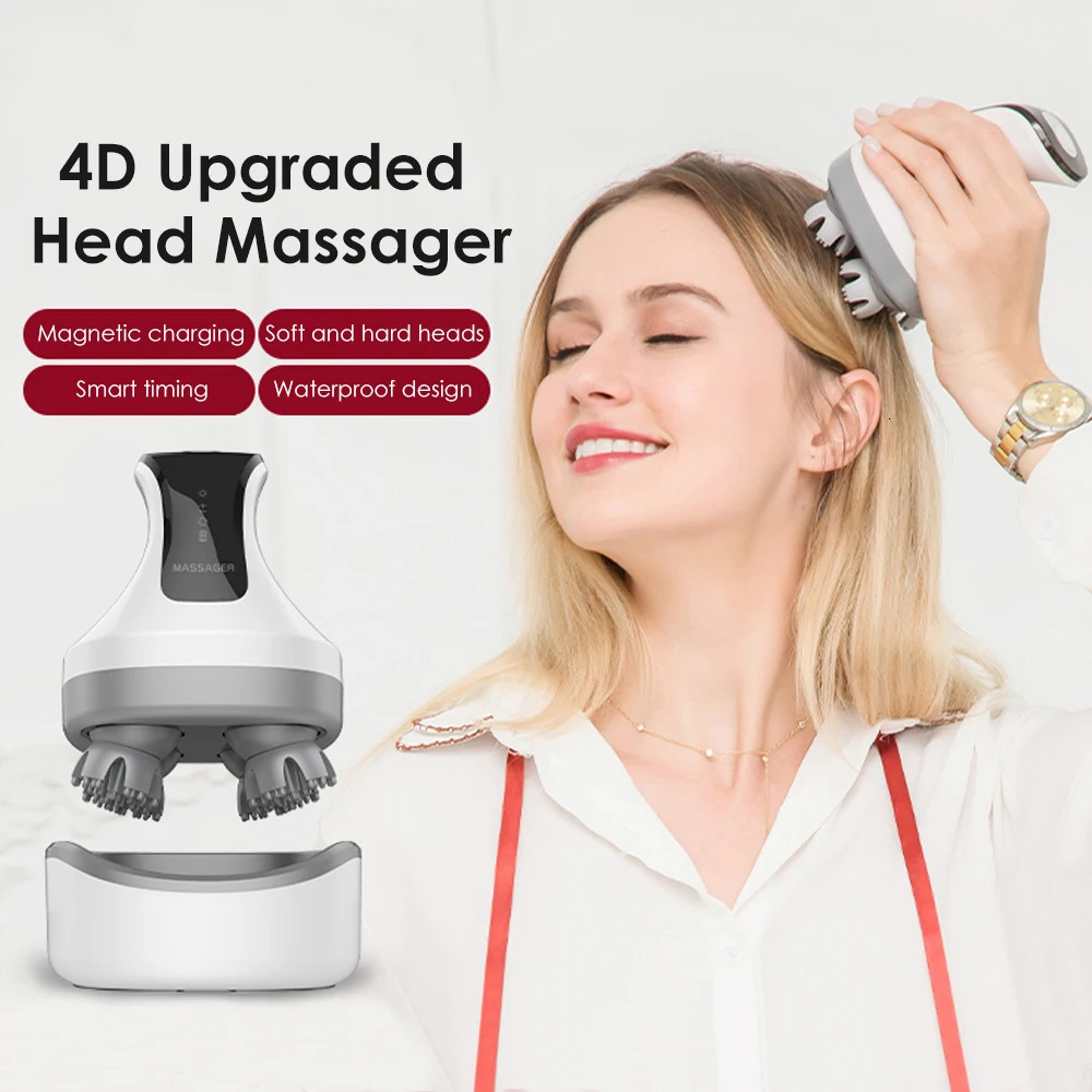 4D Smart Head Scalp Massager Wireless Electric Kneading Head Massage Machine Red and Blue Light Scalp Massage Device 240626
