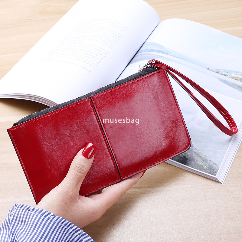 Korean women's classic retro new zippered wallet long and elegant casual handbag multi card wallet practical and multifunctional wristband wallet