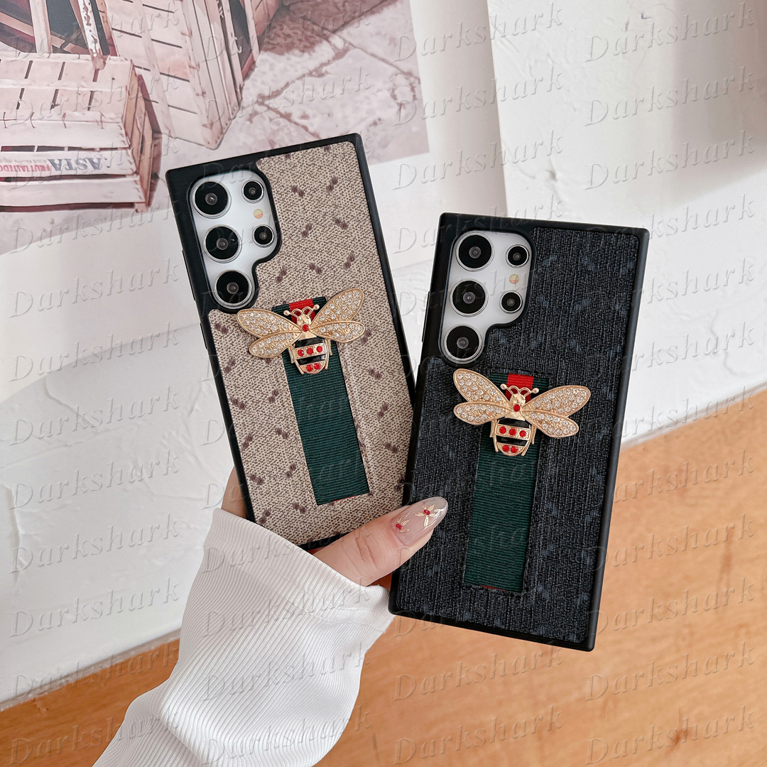 Designer Retro 3D Bee Phone Case for Samsung S25 S24 Ultra 5G S23 S22 S21 S20 Plus Galaxy Note 20 Leather Back Protection Luxury Letter iPhone 16 15 14 13 12 11 Pro Max Cover