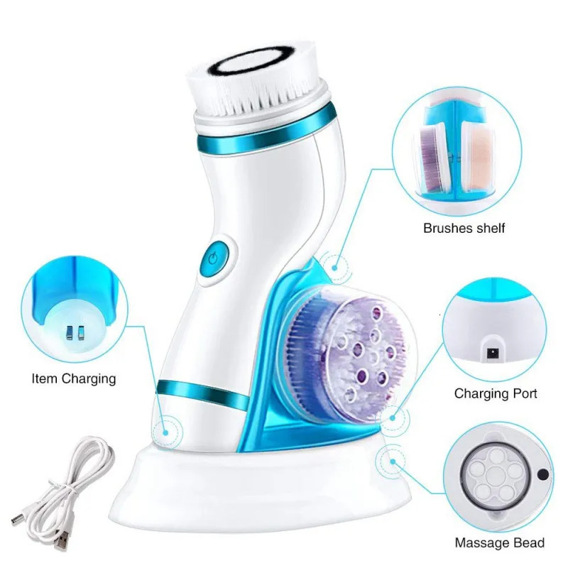 4 in 1 Electric Cleanser Skin Pore Cleaner Face Massager Cleaning Machine Body Cleansing Beauty Brush Tool 240626