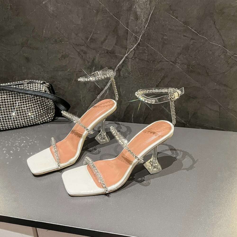 2024 Summer New Fairy Wind Sexy Temperament Transparent Rhinester Crystal High Heel Sandals For Women Kq8