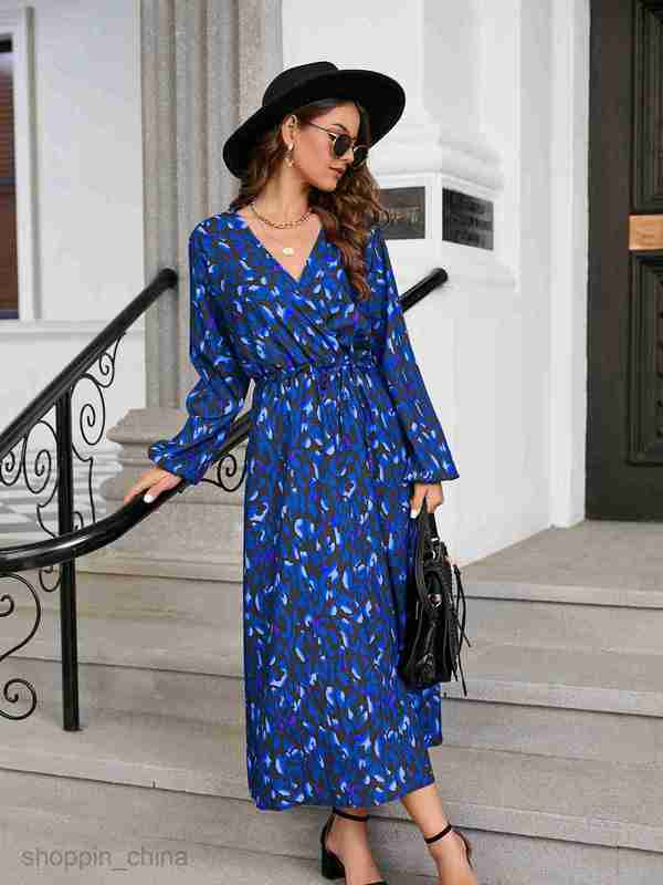 Basic Casual Dresses Women Dress Women's autumn and winter leopard pattern slit waist long sleeve dress