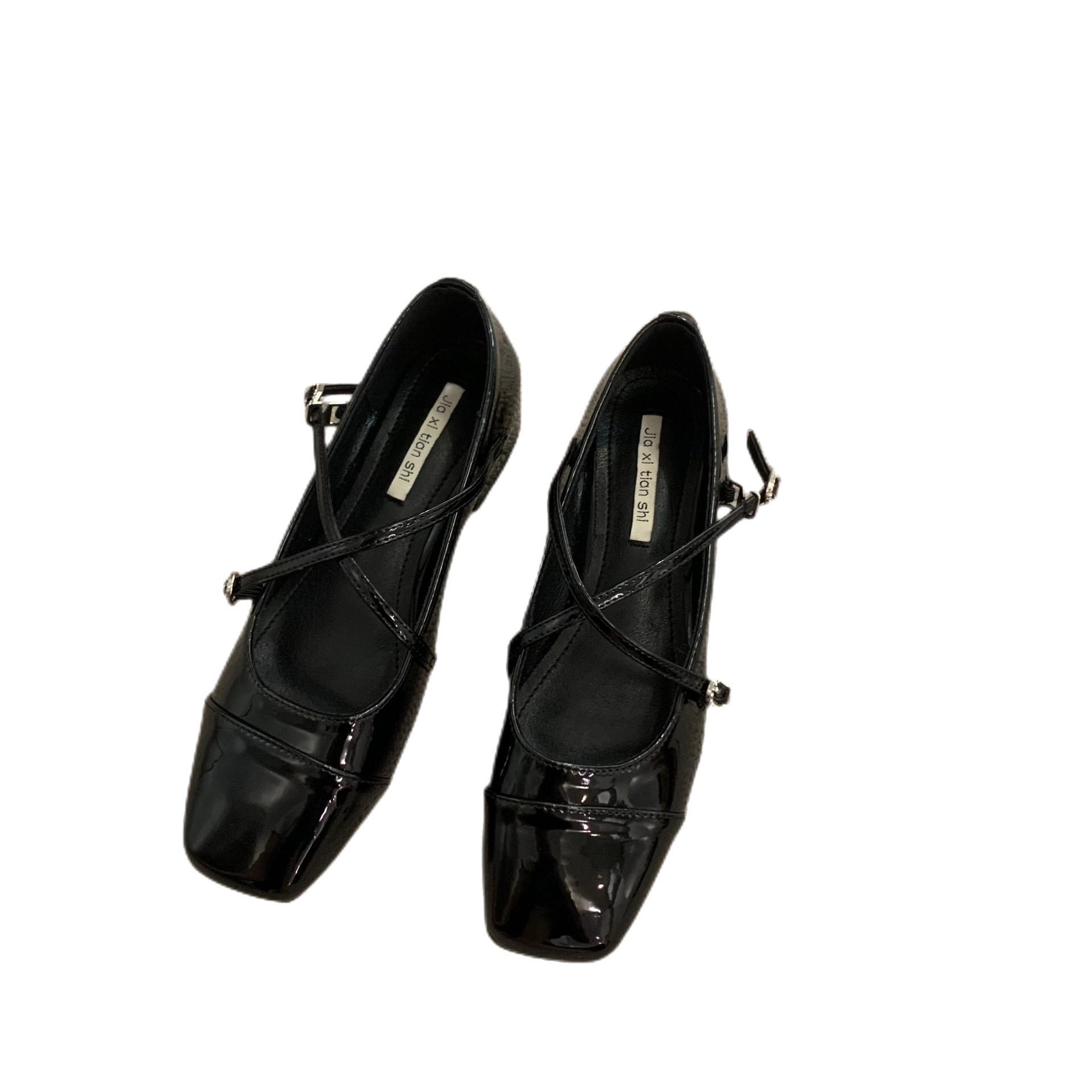 Block Heel Cross Mary Jane Square Toe Single Shoes Women's Shoes 2024 New Spring Flats