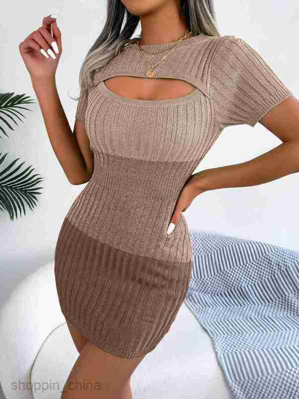 Women Casual Dresses fashion dress Spring/Summer Sexy Hollow out Gradient Color Waist Wrapped Knitted Hip Skirt for Women