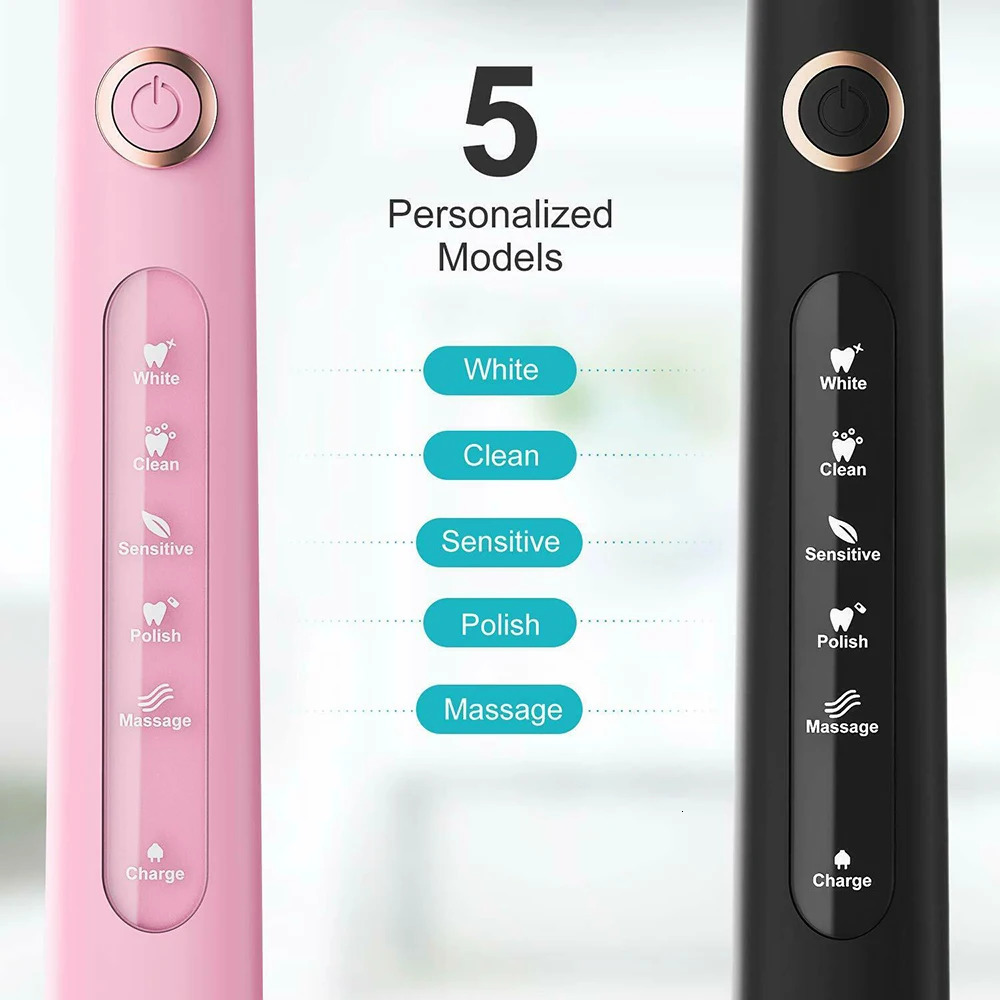 Fairywill Sonic Electric Toothbrush FW-D7 set USB Charge Toothbrushes case for Adult with tooth brush Heads 5 Mode Smart Time 240627