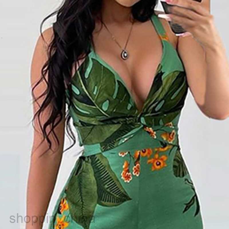 Women's Jumpsuits Rompers Women's Summer New Printed V-neck Slim Fit jumpsuit 661