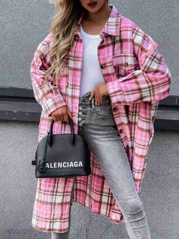 fashion Women Jackets Coats Fashionable New Extended Plaid Shirt Women's Coat
