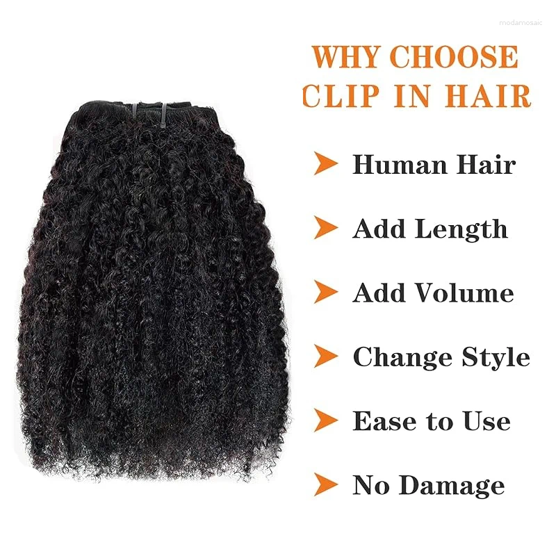 Curly Clip In Hair Extensions Human For Black Women 8Pcs 18Clips Doub #1B Weft Brazilian Remy