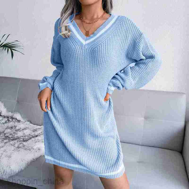 Women Casual Dresses fashion dress style autumn winter college style V-neck wool dress knitted dress women's wear
