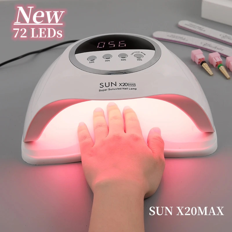 320W SUN X20MAX Nail Dryer Machine 72 LEDs UV LED Lamp for Nails Gel Polish Curing Manicure Lamp 10/30/60/99s Timer LCD Display 240626