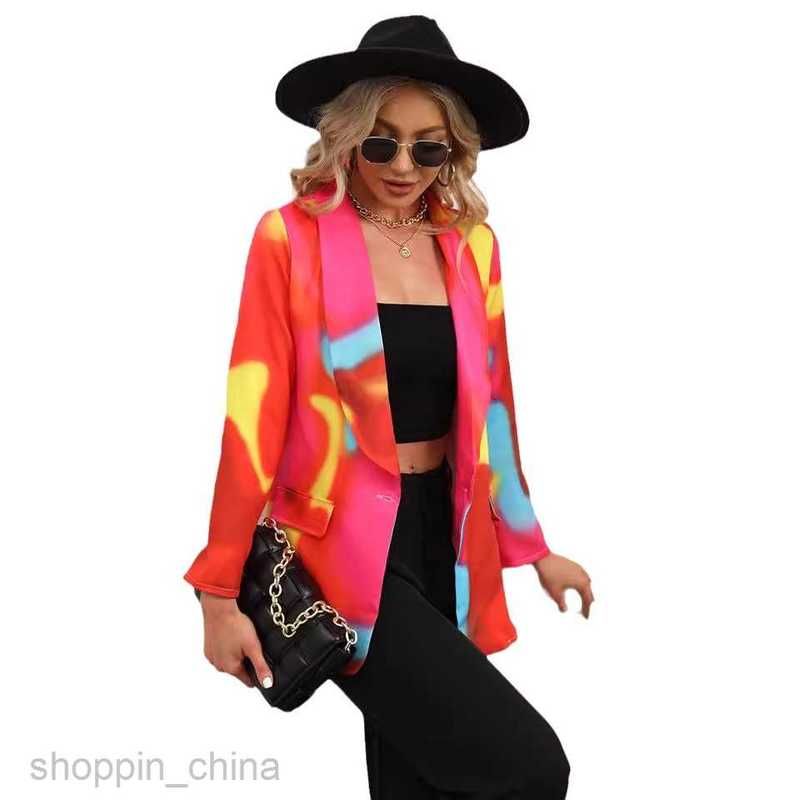 fashion Women Jackets Coats Women's autumn and winter printed collar button up long sleeved jacket