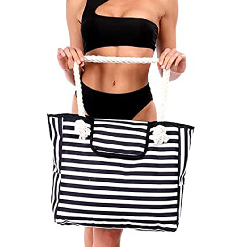 Casual Striped Canvas For Women Large Capacity Shoulder Daily Shopping Totes Student Bookbag for School Travel Beach Bag H6.27#26.8 ddmy ef65