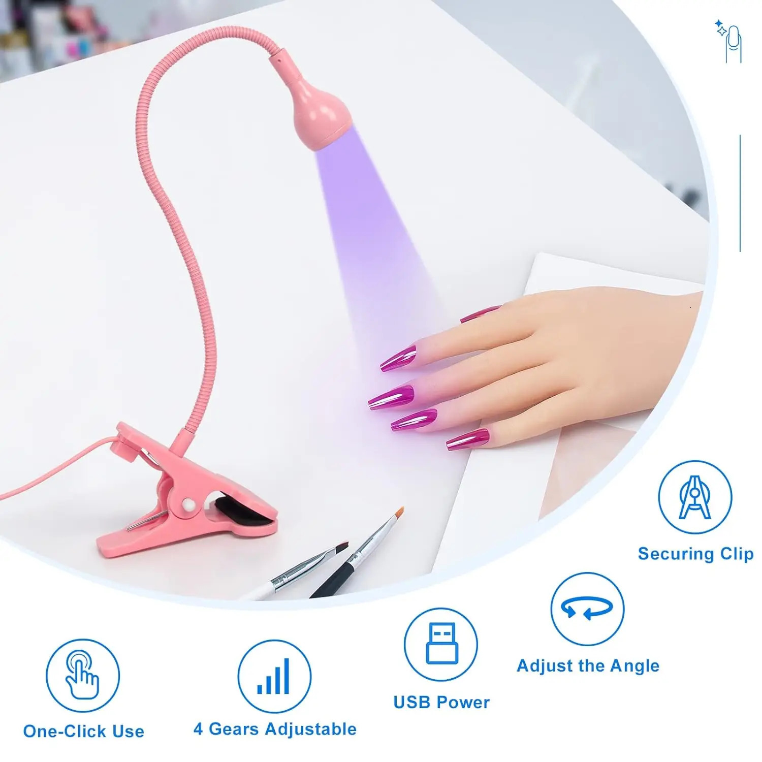 LED Nail Lamps 3W Flexible Gooseneck Lamp Quicky Dry Nail Manicure Dryer Gel Polish Curing Light for Gel Nails 240626