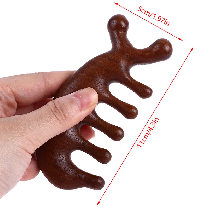 Wood Massage Comb Head Face Scalp Gua Sha Massager Natural Sandalwood Wide Tooth Guasha Scraping Body Massage 240626
